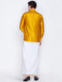 Vastramay Men's Yellow Cotton Silk Blend Shirt and Mundu Set
